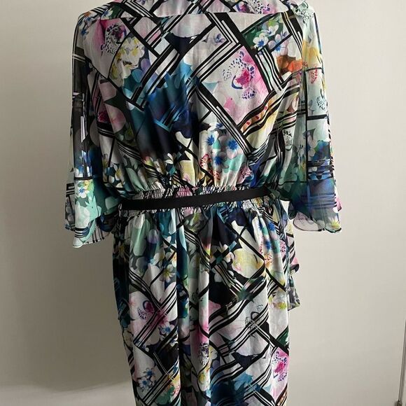 City Chic Abstract Printed Dress with Belt, Size XL/22 - Picture 6 of 8
